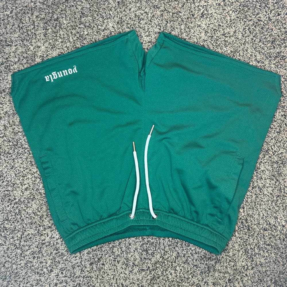 Youngla Old English Logo Green shorts size Medium for sale